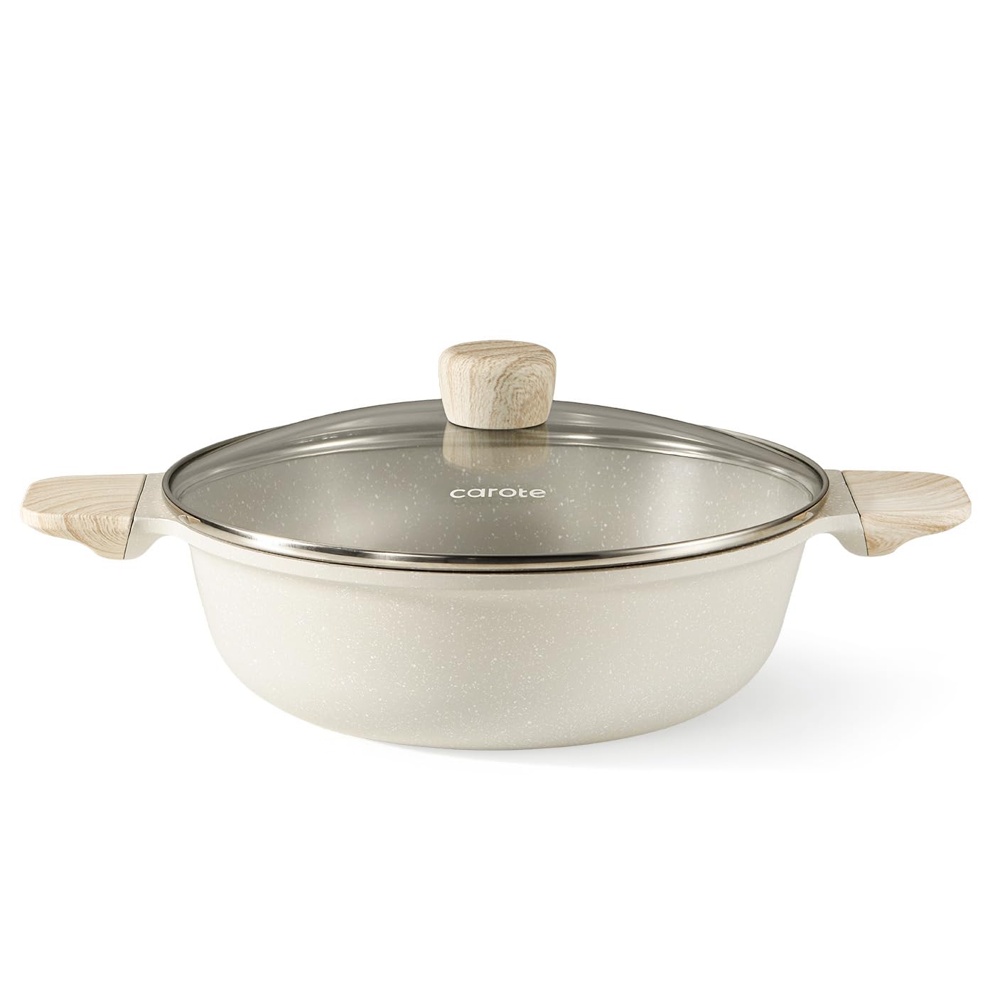 

CAROTE 26cm Double-Handled Pot, Tabletop Pot, Sukiyaki Pot with Lid, IH Compatible, Free of Harmful Substances such as PFOA, Versatile for Boiling, Gr