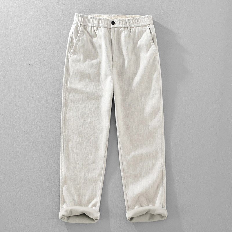 Foreign Trade Surplus Spring and Autumn Casual Linen Long Pants for Men, Cotton-Linen Loose Straight Pants, Thick Versatile Comfortable Ramie Pants