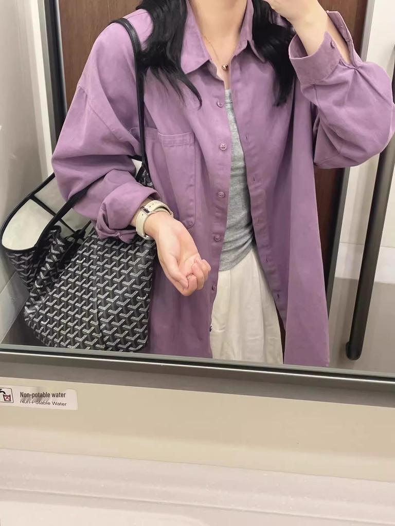 Blue Pure Cotton Women's Shirt, Unique Loose Commuter Design for Early Spring & Autumn 2026.