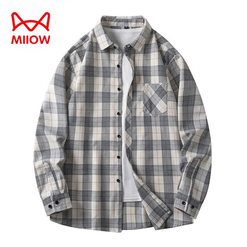 Mao Ren Men s Long Sleeve Plaid Casual Shirt XL