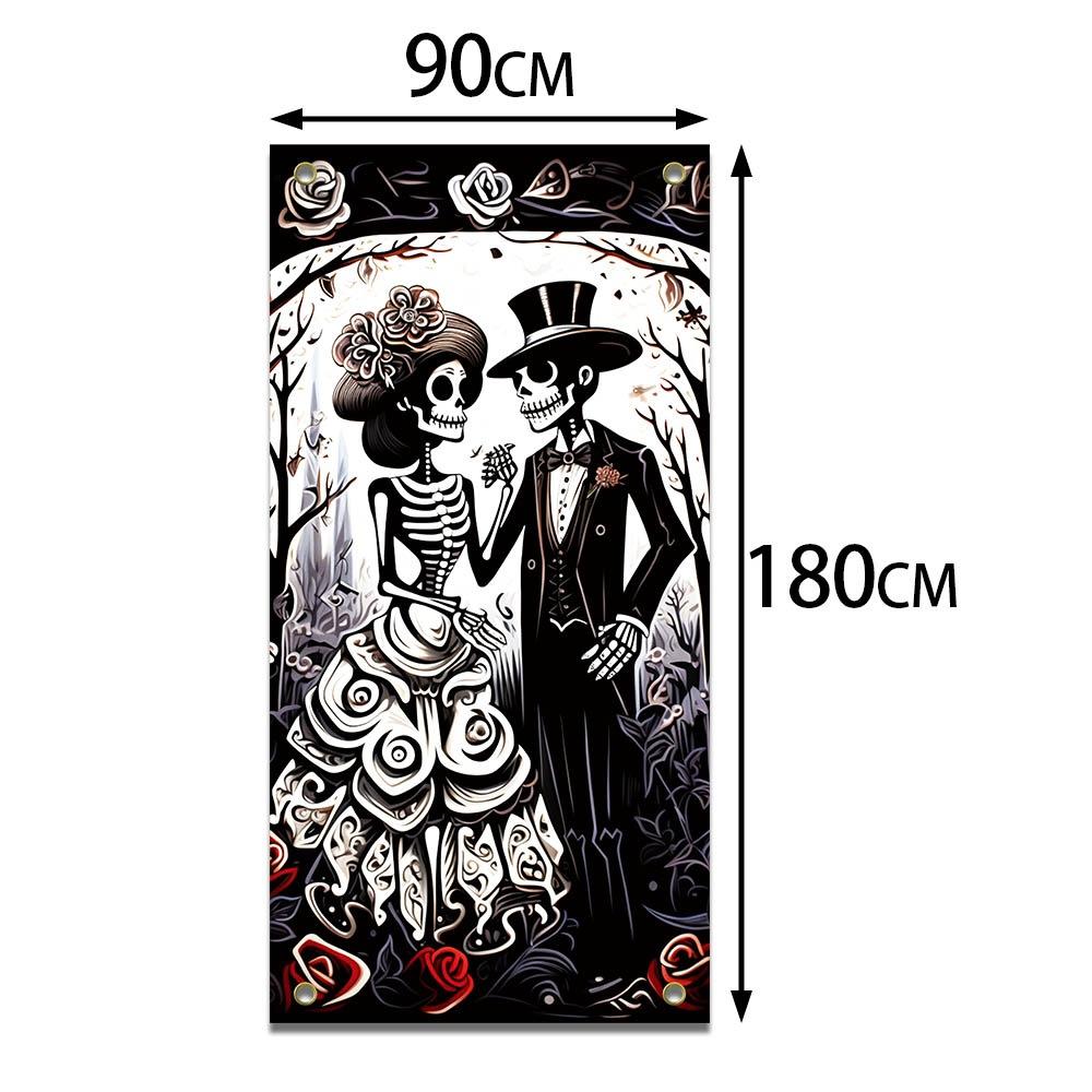 

Day Of The Dead Mexican Decoration 180x90cm Door Banner Mexican Party Background Skeleton Couple Hanging Flag Outdoor Porch Sign