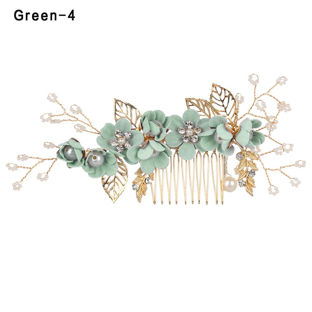Fashion Elegant Blue Flower Women Hair Combs Headdress Prom Bridal Wedding Hair Accessories Gold Leaves Hair Jewelry Hair Pins