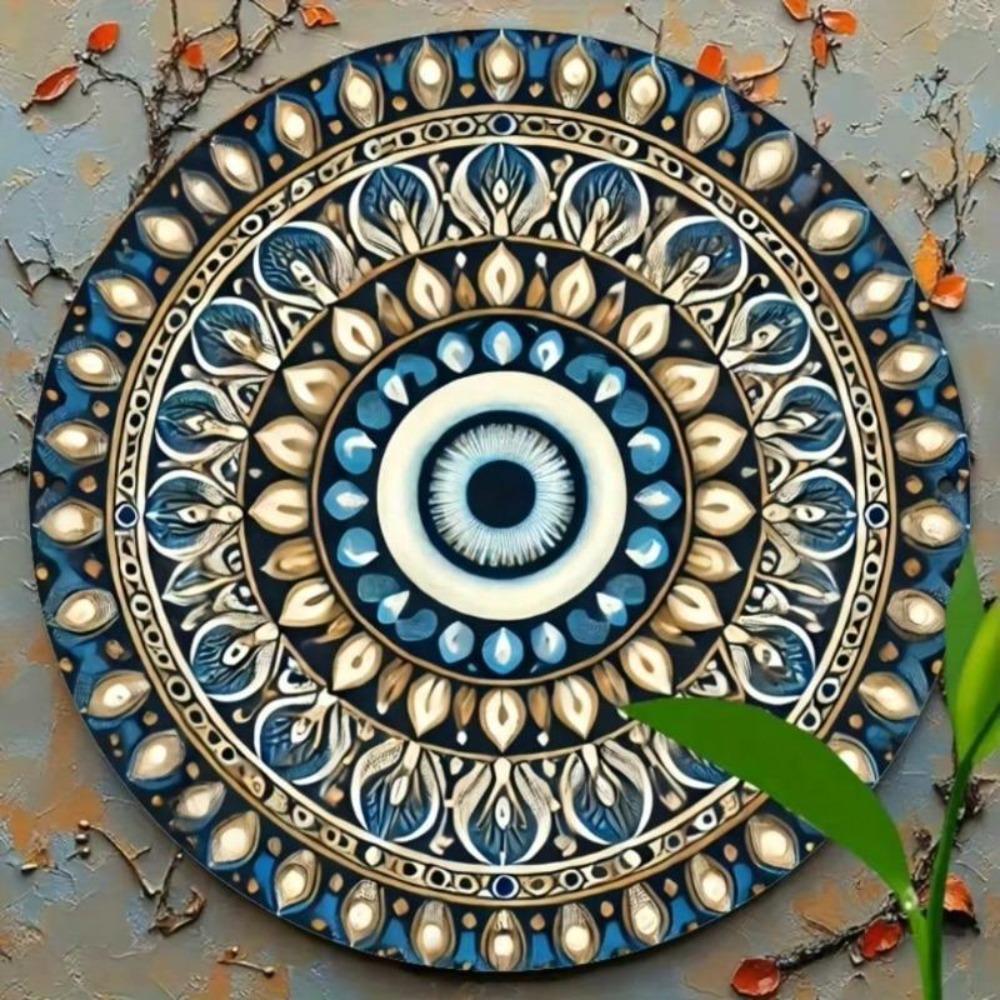 Artă de perete metalică Ochi Rău Vintage Albastru Auriu Semn de Fier Rezistent la Intemperii Decor Casă Birou Garaj Cadou Unic