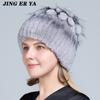 Pelz Hüte für Frauen Winter Echte Rex Kaninchen Hut Fuchs Pelz Kniting Weibliche Warme Schnee Kappen Damen Elegante Prinzessin Beanies kappe
