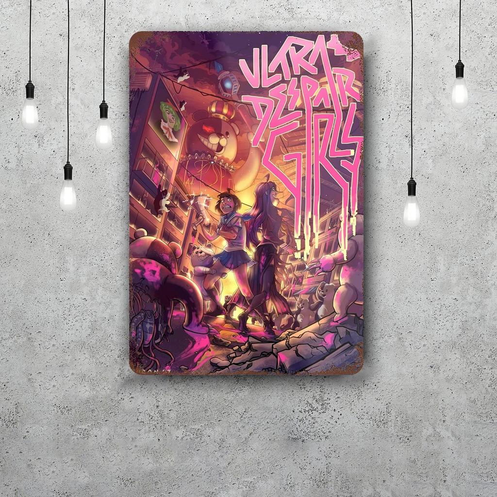 monokuma Cartoon Retro Vintage Tin Sign Poster Decorative Plaque Metal Plate Wall Decor