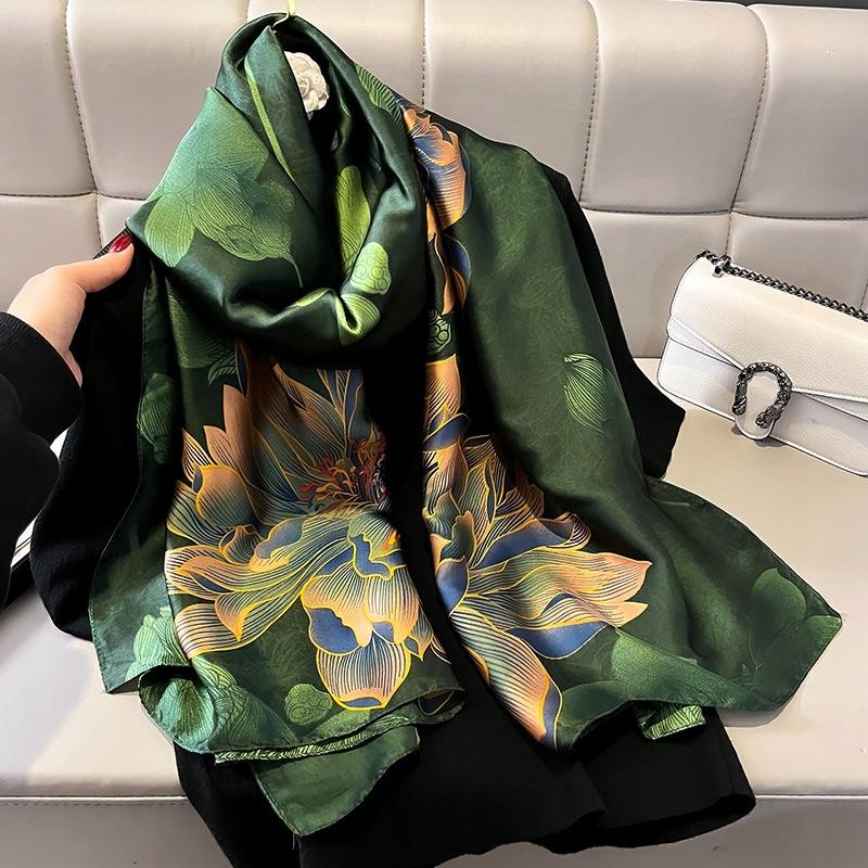 elegant women' large silk scarf as a gift 180x90 red flowers