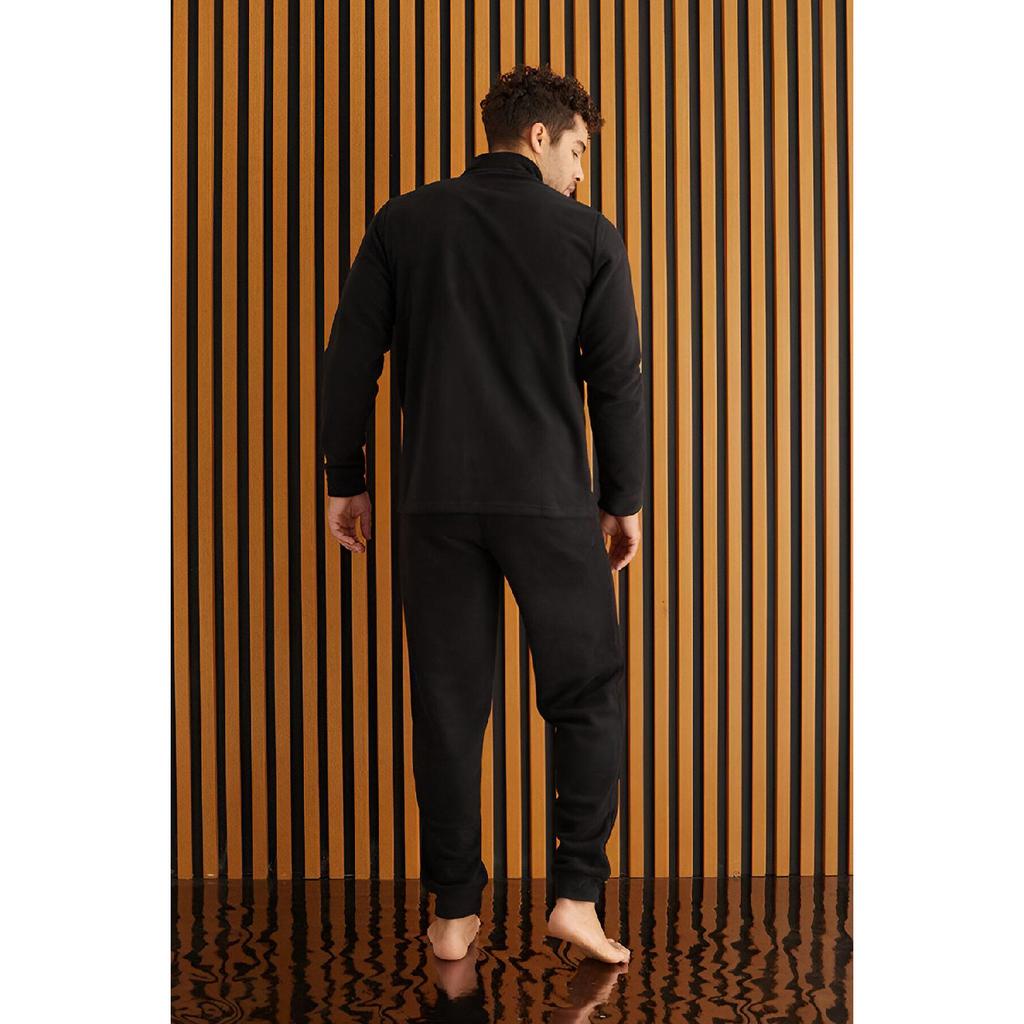 Gray Front Zipper Long Sleeve Fleece Men's Pajama Set