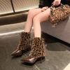 High Heeled Women's Boots 2025 New Leopard Print Fur Short Boots Fashionable and Sexy Pointed Thin Heel Mid Top Boots