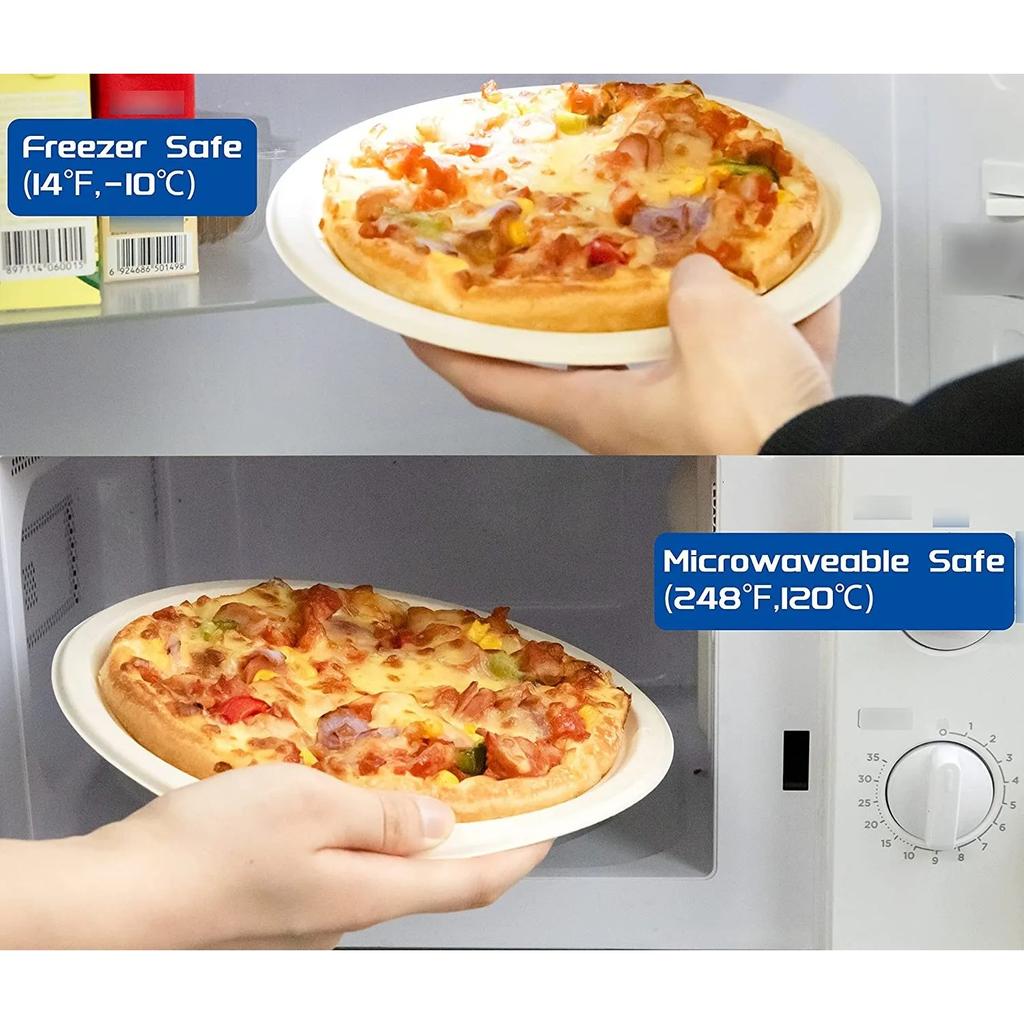 25-50Pack 9&7inch Heavy-Duty Disposable Paper Plates100% Compostable Bagasse Natural Biodegradable Eco-Friendly Sugarcane Plates