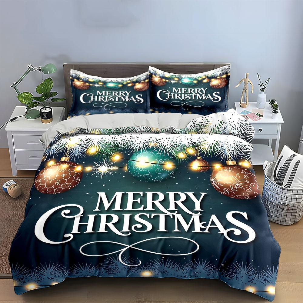 Merry Christmas Decor Lights Bedding Duvet Cover Set Duvet Cover Pillowcases (1*Duvet Cover 2*Pillowcases, without duvet insert)