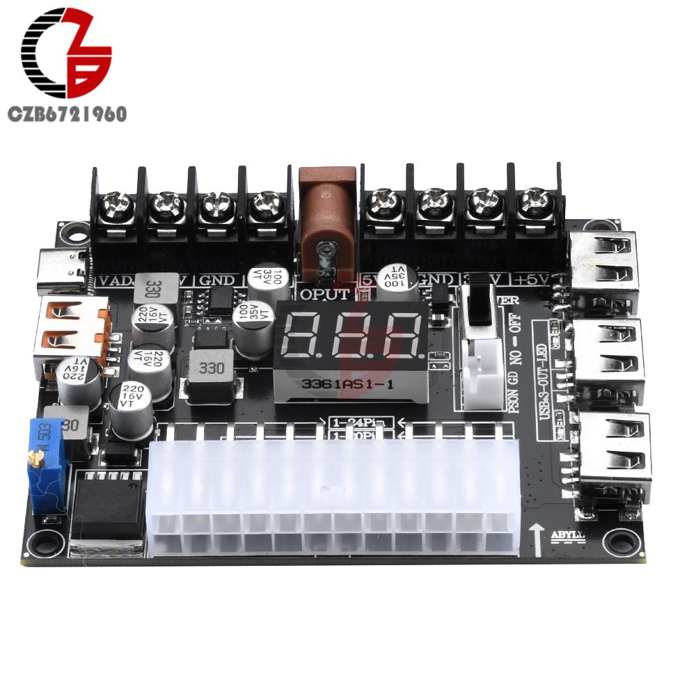 20Pin 24Pins ATX Power Adapter Board Acrylic Case Kit PD2.0 PD3.0 Adjustable Power Supply Breakout Board Power Connector Adapter