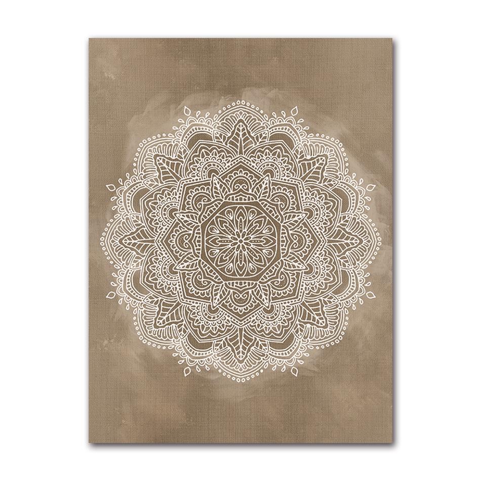 Mandala Boho Wall Art Canvas Painting Poster Print Brown for Rustic Bedroom Office Home Decor Pictures Bathroom Geometry