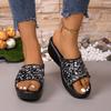 Thick-bottomed cool slippers for women's outer wear summer new fashion slope heel one-word drag for women's casual sequins beach sandals