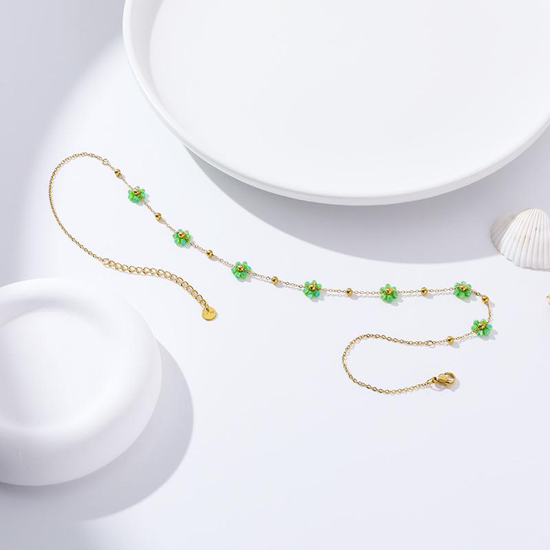 Stainless Steel Gold Flower Necklace - Non-Fading Fashion Jewelry for Women
