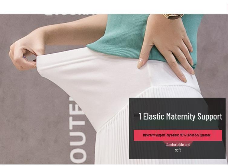 Maternity Pleated Chiffon Skirt - Spring/Summer Fringe Style with Belly Support