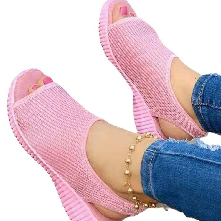 Summer New Large Size Flat-bottomed Fish Mouth Women's Sandals Casual One-pedal Thick-soled Mesh Sandals