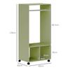 Open Wardrobe On Wheels, Bedroom Wardrobe with Clothes Hanging Rail, 2 Storage Shelves, Mobile Garment Rack for Cloakroom, Hallway, Green