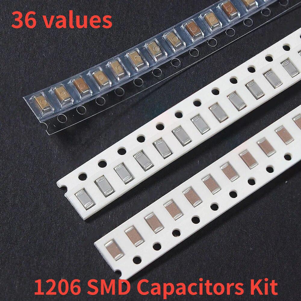 720PCS/Lot 1PF~10UF 1206 SMD Capacitors set, 36 Values 1206 Capacitor Assorted Kit 1PF 4.7PF 6.8PF 10PF 15PF 18PF 20PF 22PF 30PF