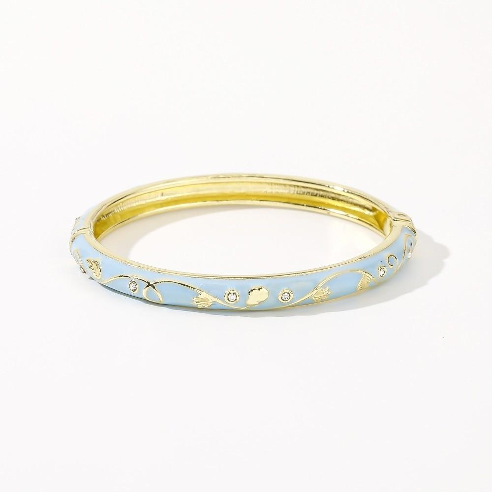 Small Floral Chinese Flower Bangle Enamel Women's Hand Bracelet Vintage Cloisonne Bangle Ladies