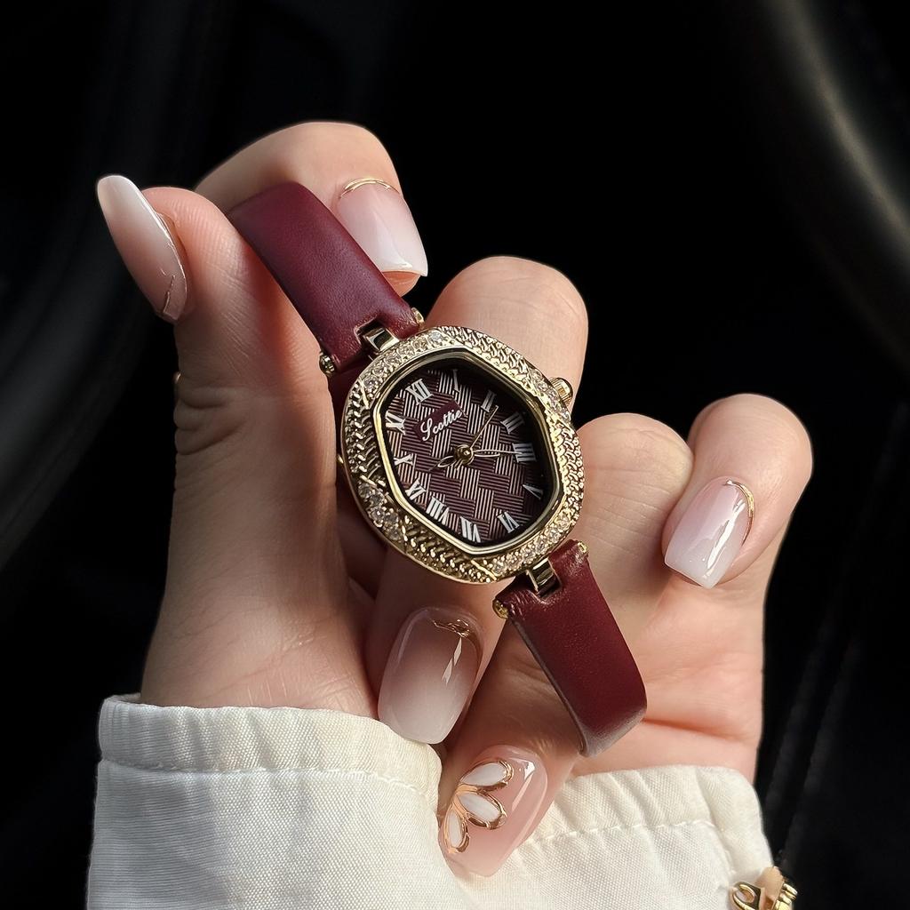 New Ancola Red Women'S Watch, A Light Luxury Timepiece, Vintage Quartz Watch For Women, Women'S Stainless Steel Watch.