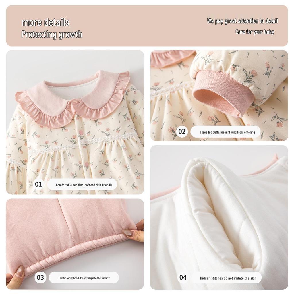 Thickened Infant & Toddler Winter Clothing Set: Cotton-Padded Newborn Pajamas & Children's Homewear for Autumn (Size 90)