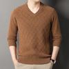 Men's Mid-Aged 100% Wool V-Neck Autumn Winter Sweater, Casual Pullover Base Layer - Hot Seller
