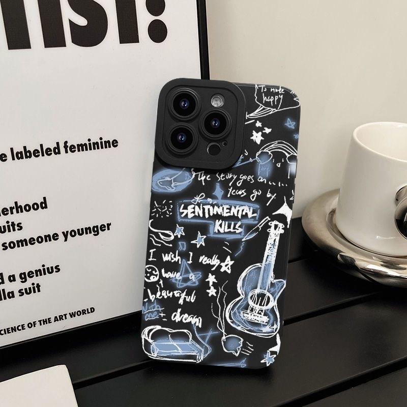 Applicable iPhone17promax mobile phone case Apple 16/15/14 graffiti English guitar 13 creative 12MINI