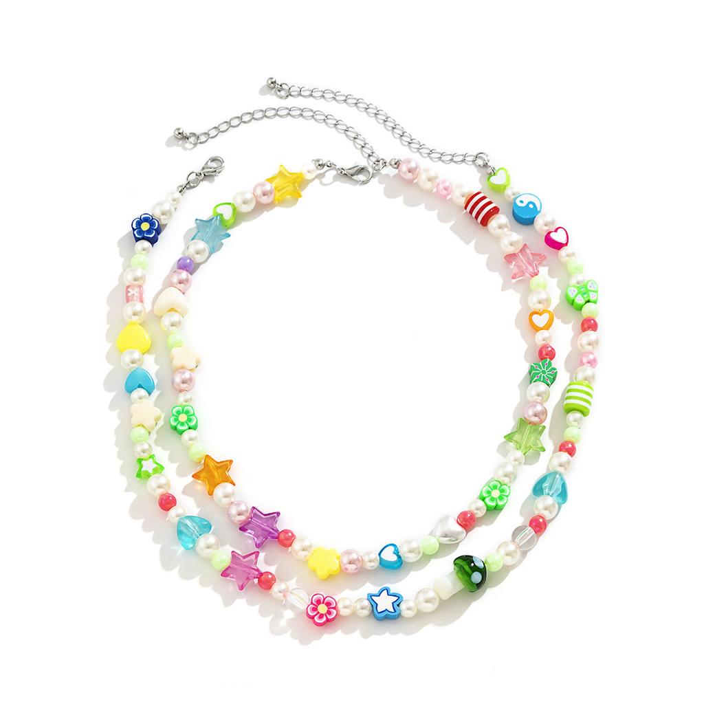 Heart Tai Chi Pattern Flower Pentagram Spliced Pearl Soft Clay Handmade Beaded Necklace for Men Factory In Stock
