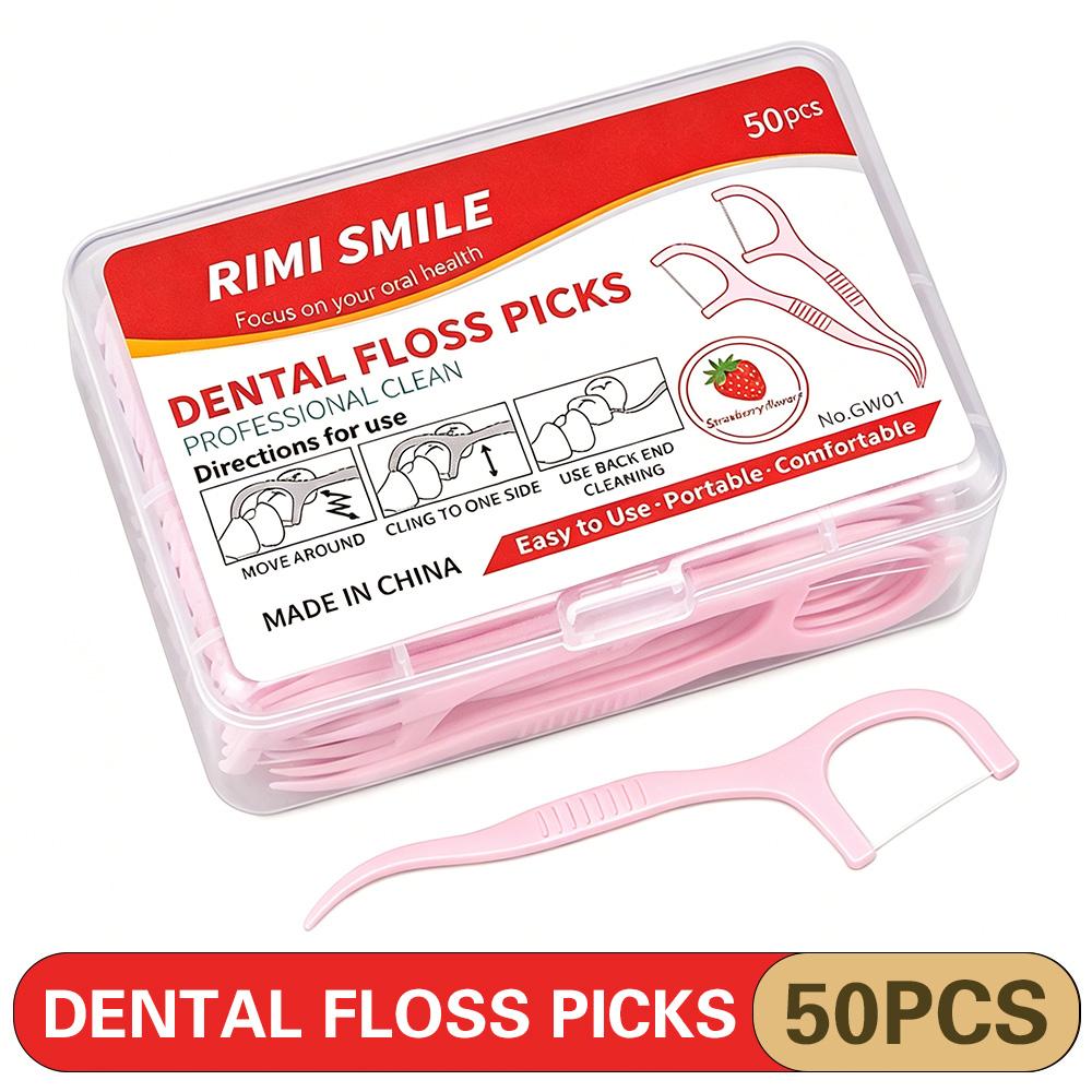 30/50/200/400 strawberry flavored dental floss, smooth dental floss sticks, safe oral cleaning tools, travel essentials