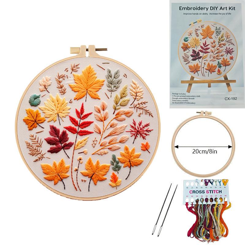 1set Dragonfly and Fallen Leaves Themed Embroidery DIY Materials, Including Tools, Suitable for Beginners. Hand Embroidery Fabric Material Set
