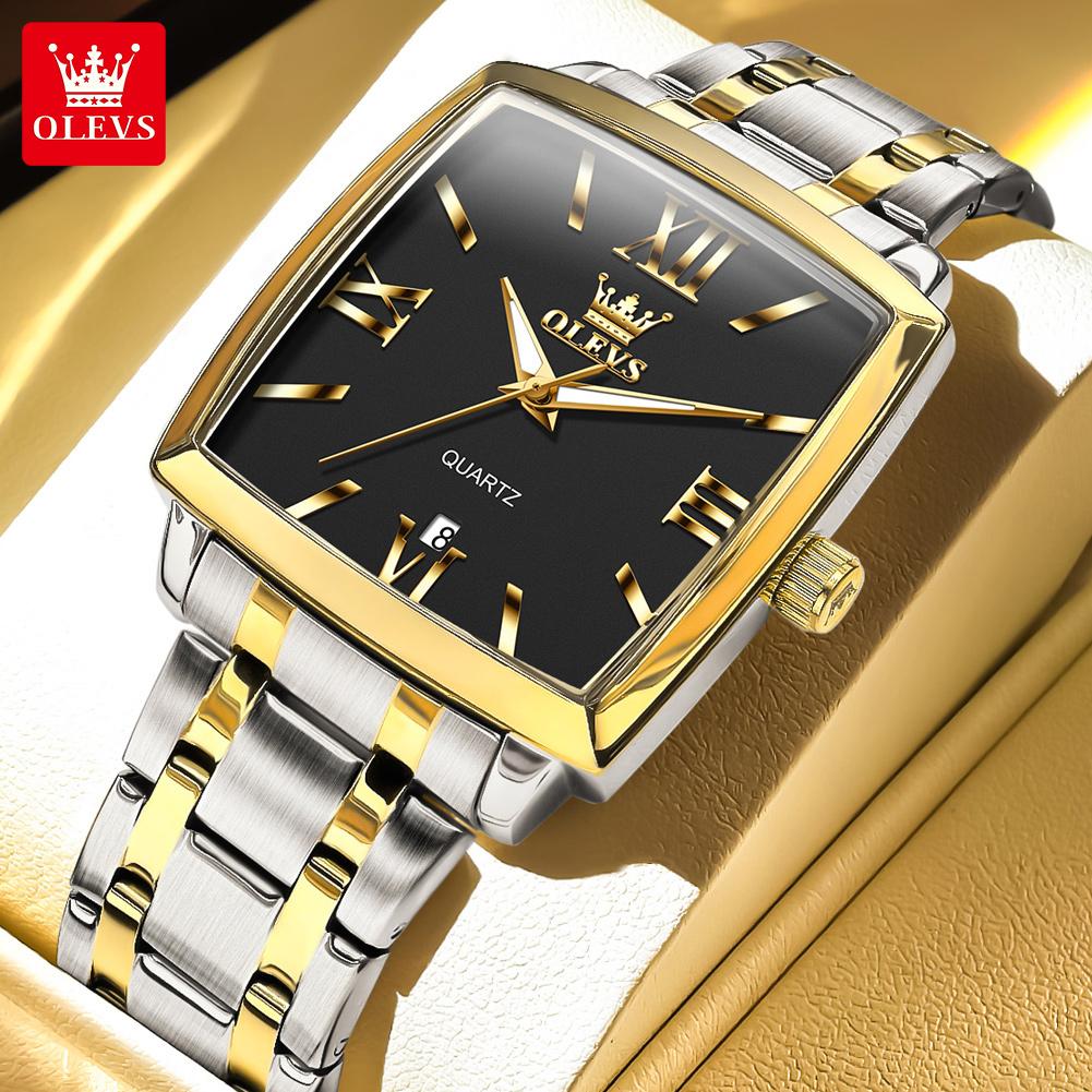 OLEVS 2969 Mens Watch Original Luxury Square Quartz Watch Stainless Steel Waterproof Luminous Sports Automatic Date Watches