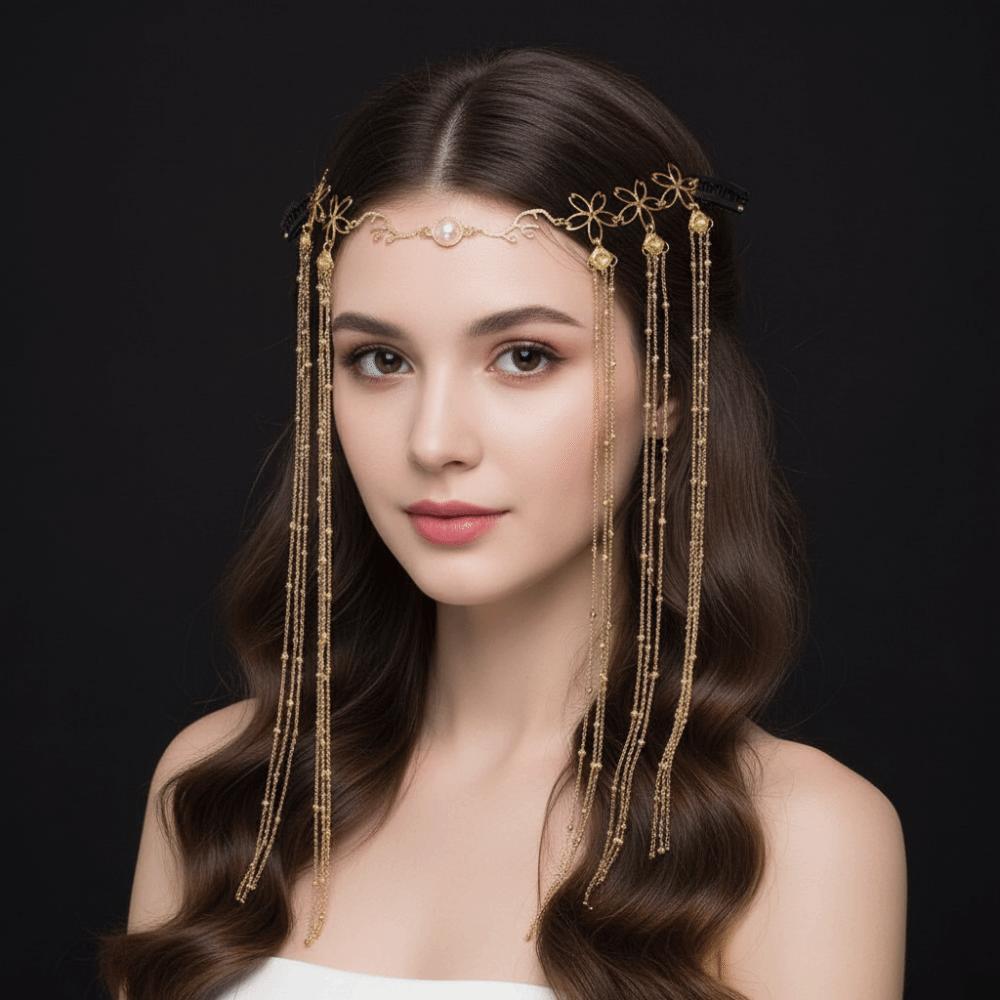 Retro Crystal Headpiece Long Tassel Forehead Chain Fringe Hair Accessories  Forehead Decoration