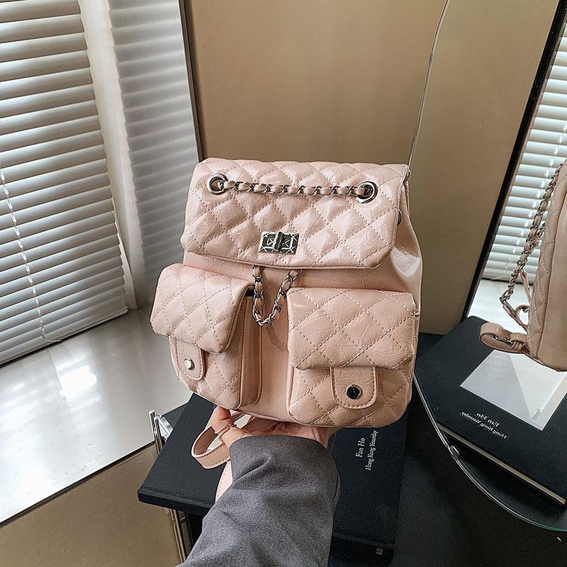 Rhombus Chain Backpack Bag Women's New Fashion Niche Design Women's Lightweight Fashion Small Backpack