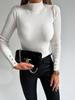Autumn/Winter 2025 High Neck Slim Fit Ribbed Sweater for Women with Shell Buttons