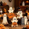 Solid Wood Halloween Displays Cute Ghost Sign, Pumpkin Tombstone Wooden Plaque Indoor Holiday Home Decorations for Tiered Tray Decor, Spooky