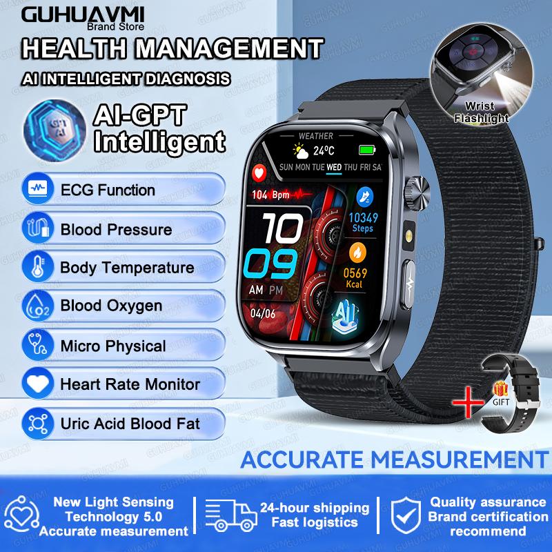 2025Nursing Level Uric Acid Blood lipids Smart Watch Men Blood Pressure ECG+PPG Clock Body Analysis Voice Call Health Smartwatch