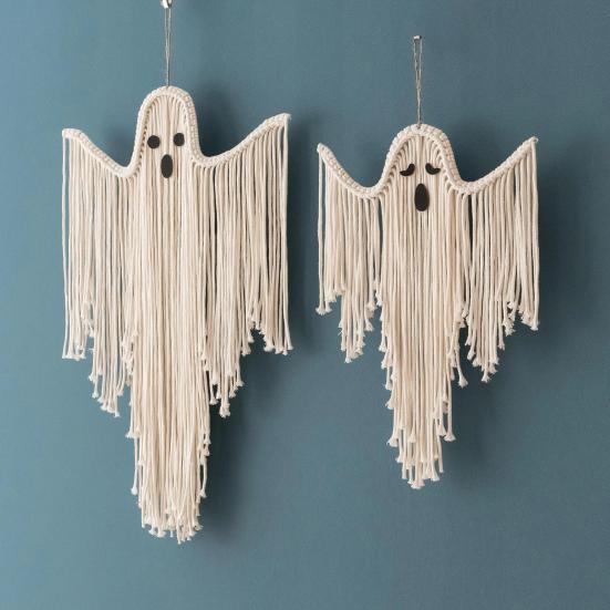 Halloween Ghost Decorations Hand-Woven Tassel Ghost White Rope Ghost Decor Hanging Ghost Wall Art Gift