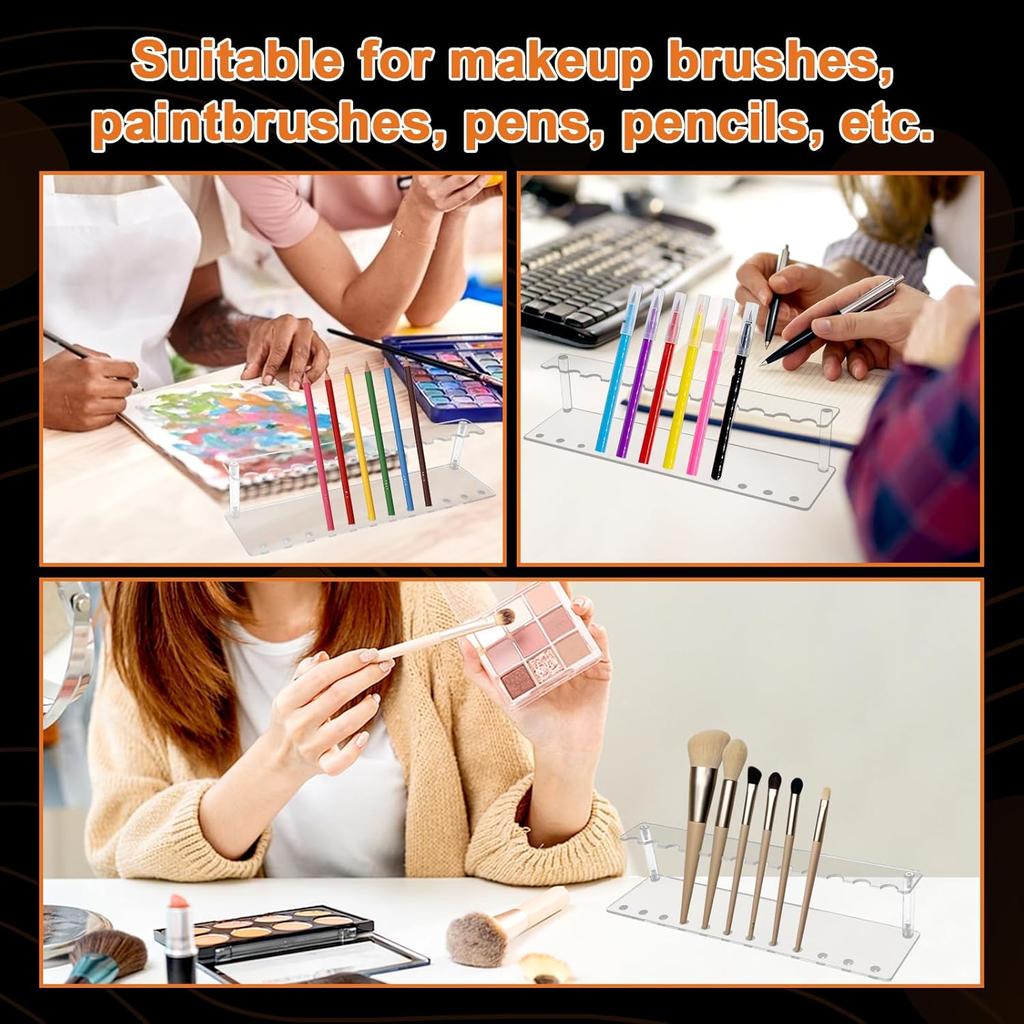 Clear Pen Display Stand 1.5cm 12-Slots Pen Holder Stand Pencil Display Rack Pen Stand Organizer for Pencil Makeup Brush Eyebrow