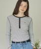 OURHOPE Logo Henley Neck Slim Striped Sleeve T-Shirt - Ivory