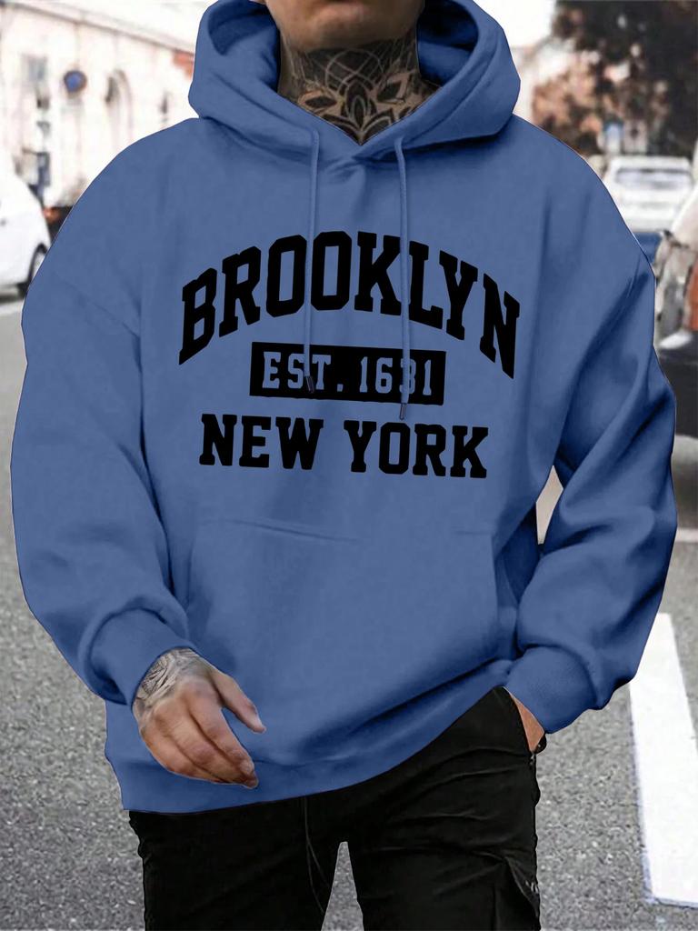 Men's Autumn and Winter Casual Fashion Trend Beooklyn Est 1631 New York Print Hoodie