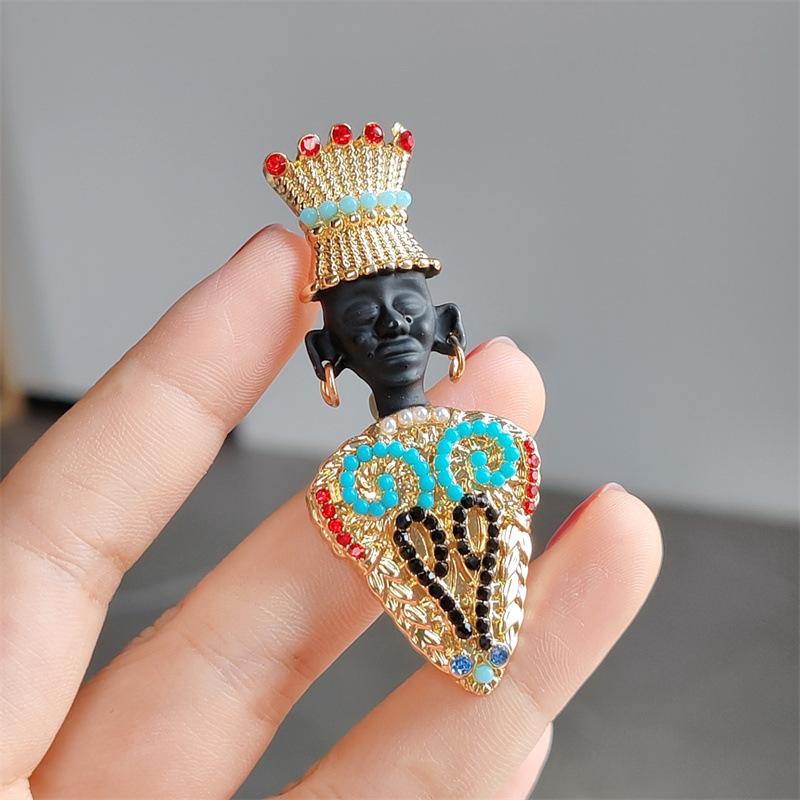 Black Head Tribal Chieftain Brooch Exotic Egyptian King Medieval Gemstone Pin Women'S Vintage Corsage