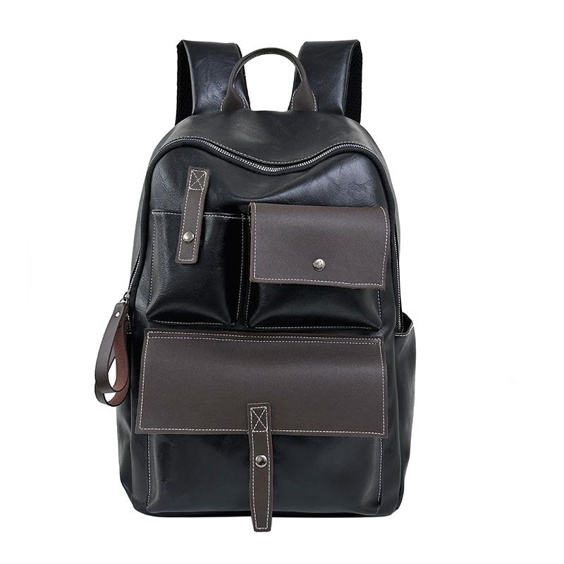 Schoolbag Hong Kong style retro backpack autumn and winter new simple PU large capacity student schoolbag versatile travel leisure backpack