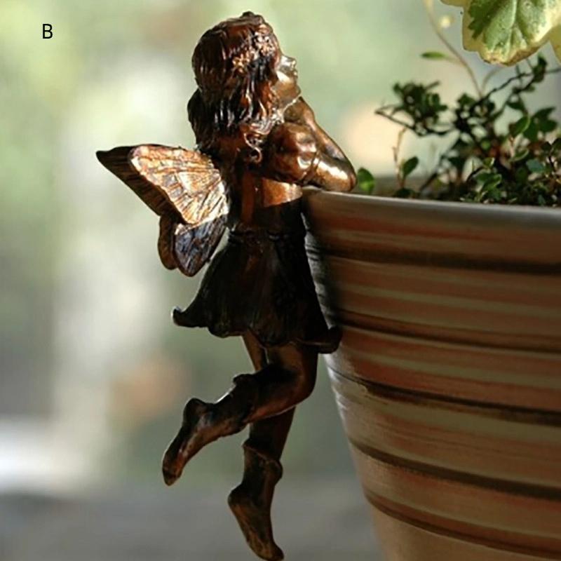 Fairy Girl Hanging Cup Resin Decoration Fairy Combination Flower Basket Edge Decoration Garden Pot Ornaments