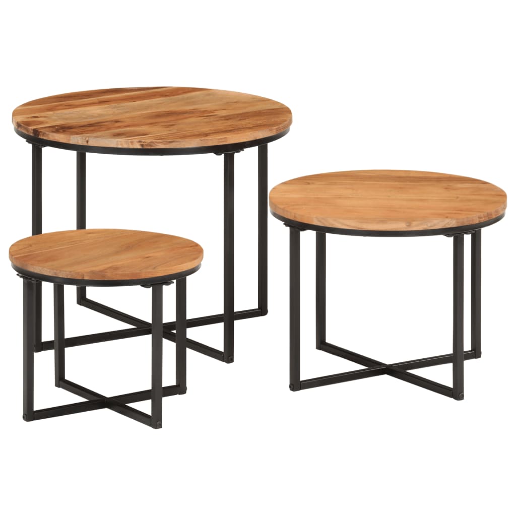 Nesting Tables Set of 3 Solid Acacia Wood and Iron