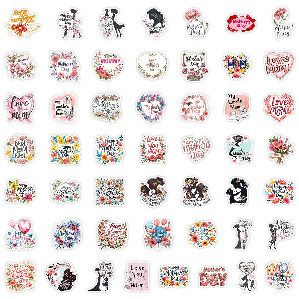 Набор из 50 водостойких стикеров с рисунками ко Дню матери для бутылок, компьютеров и телефонов