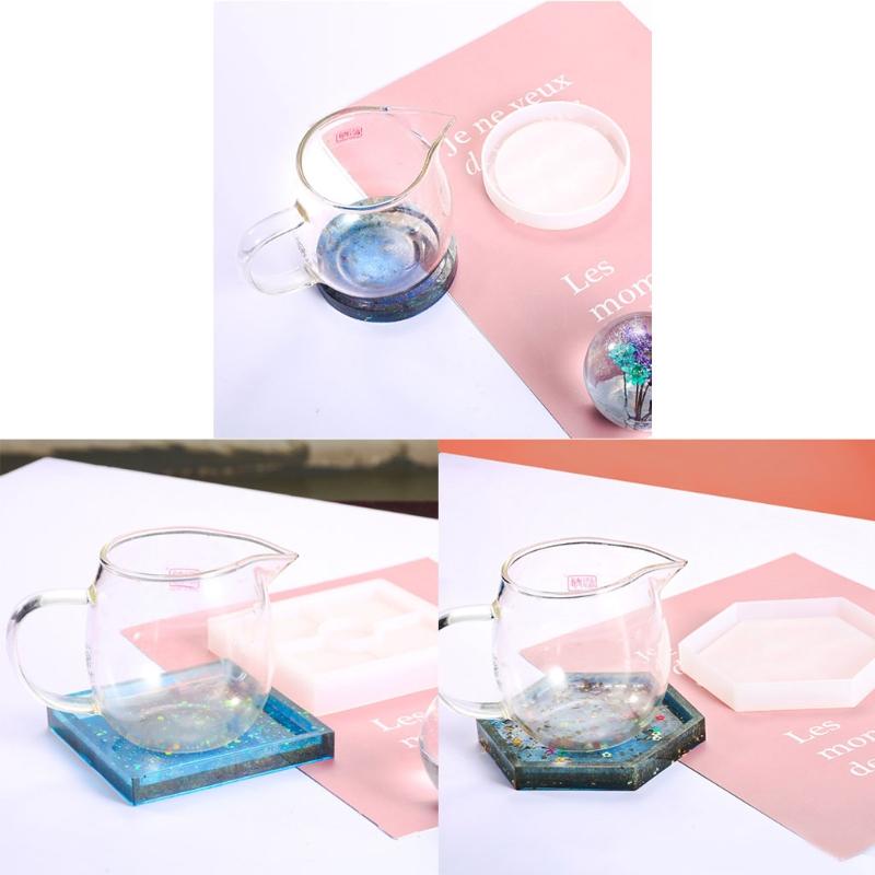 Placemat Tray Molds DIY Coaster Silicone Molds Epoxy Square Round Hexagon Molds for DIY Resin Casting Home Decoration