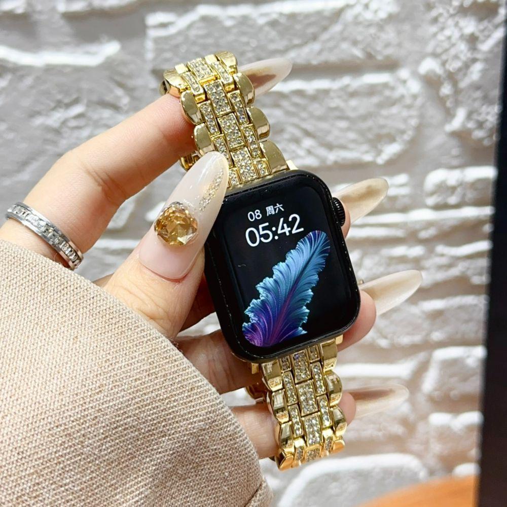 Алмазные ремешки для Apple Watch Band 41 40 46 42 мм Женский роскошный металлический браслет iWatch Ultra S11 10 9 8 7 6 SE 5 38 45 44 мм 38 40 41mm золотой