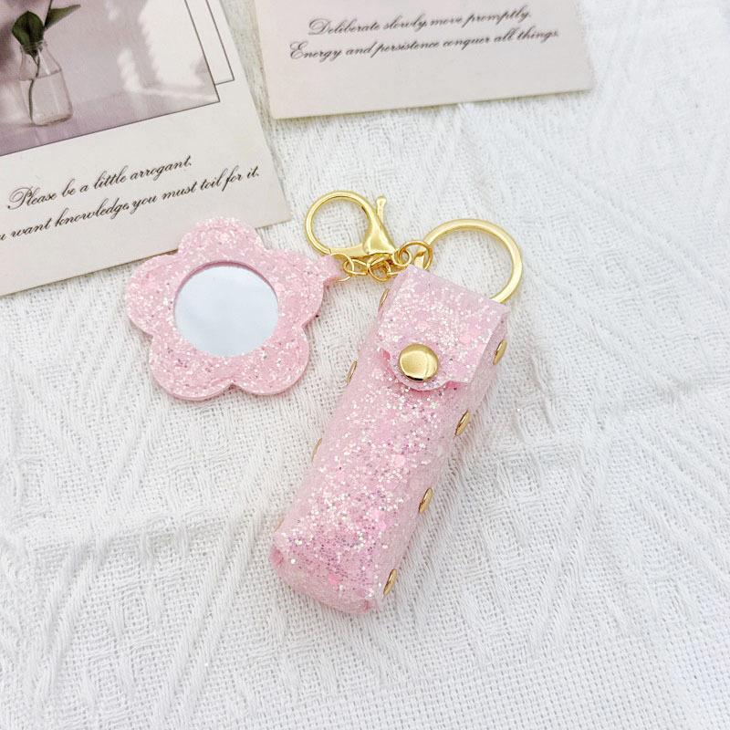 Portable Lipstick Bag Pouch Lip Balm Bag Keychain Holder Creative Lipsticks Protective Cover With Mirror