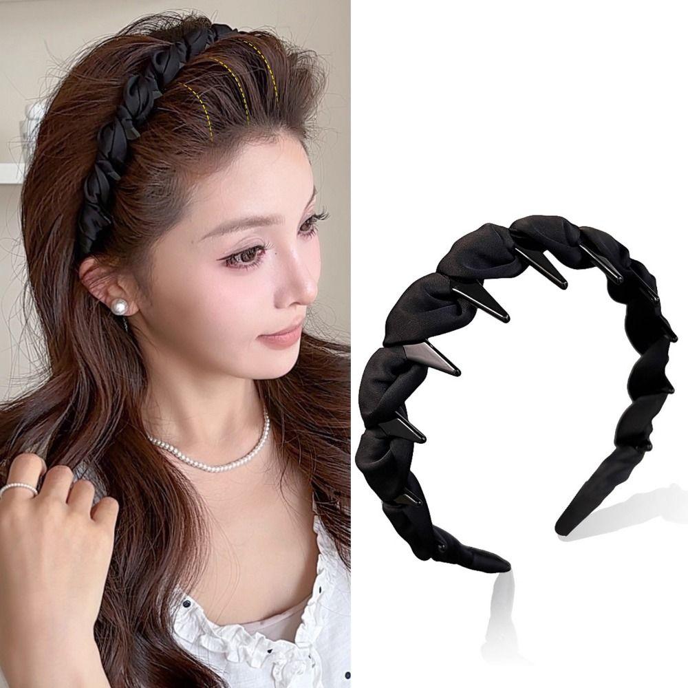 Adjustable Wrapped Hair Hoop Comfortable Toothed Headband Women's Satin Hairband  Daily Wear