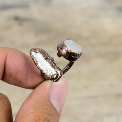 Biwa Perlenring Elektrogeformter Kupferring Edelsteinschmuck Verstellbarer Ring Handgemachte Ringe Elektrogeformter Schmuck Hochzeitsgeschenk Statement Ring
